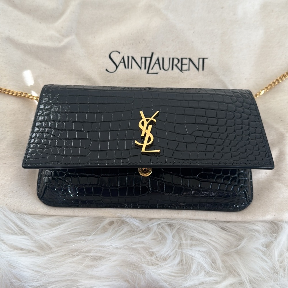 SOLD YSL Black Croc-Embossed Bag